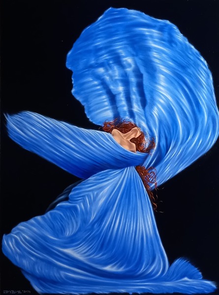 Błękitna, obraz Mariusza Zdybała, z cyklu Loie Fuller, 2024