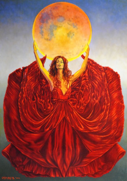 Red moon, obraz Mariusza Zdybała, 2018